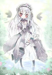 Rating: Safe Score: 0 Tags: 1girl black_dress blush dress flower frills hairband image juliet_sleeves lolita_fashion long_hair long_sleeves looking_at_viewer puffy_sleeves rose silver_hair solo suigintou wings User: admin