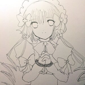 Rating: Safe Score: 0 Tags: 1girl bangs bow closed_mouth eyebrows_visible_through_hair flower greyscale hair_bow hair_flower hair_ornament image long_hair long_sleeves looking_at_viewer monochrome shinku smile solo traditional_media twintails upper_body User: admin