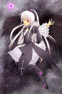 Rating: Safe Score: 0 Tags: 1girl black_wings boots dress flower frills full_body hairband image knee_boots light_particles long_hair long_sleeves looking_at_viewer red_eyes rose solo suigintou very_long_hair wings User: admin