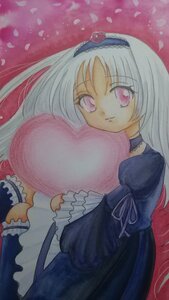 Rating: Safe Score: 0 Tags: 1girl bangs choker dress eyebrows_visible_through_hair frilled_sleeves frills hairband image juliet_sleeves long_hair long_sleeves looking_at_viewer petals puffy_sleeves red_eyes smile solo suigintou traditional_media User: admin
