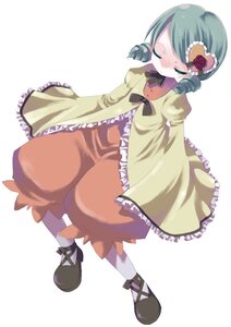 Rating: Safe Score: 0 Tags: 1girl bow closed_eyes dress drill_hair flower full_body hair_ornament image kanaria long_sleeves rose shoes solo standing striped twin_drills vertical_stripes white_background User: admin