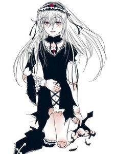 Rating: Safe Score: 0 Tags: 1girl doll_joints dress frills hairband image joints long_hair long_sleeves looking_at_viewer pink_eyes red_eyes solo standing suigintou torn_clothes white_background wings User: admin