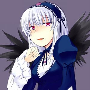 Rating: Safe Score: 0 Tags: 1girl black_wings detached_collar dress frilled_sleeves frills hairband image juliet_sleeves long_hair long_sleeves looking_at_viewer open_mouth pink_eyes puffy_sleeves purple_background silver_hair simple_background solo suigintou upper_body wings User: admin
