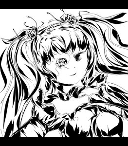 Rating: Safe Score: 0 Tags: 1girl flower greyscale hair_flower hair_ornament image kirakishou letterboxed long_hair looking_at_viewer monochrome rose solo User: admin