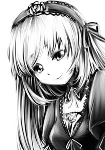 Rating: Safe Score: 0 Tags: 1girl choker closed_mouth flower greyscale hairband image long_hair looking_at_viewer monochrome ribbon rose simple_background smile solo suigintou upper_body white_background User: admin