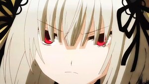 Rating: Safe Score: 0 Tags: 1girl bangs black_ribbon close-up closed_mouth face flower hair_ornament hair_ribbon image looking_at_viewer portrait red_eyes ribbon simple_background solo suigintou User: admin