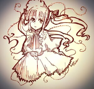 Rating: Safe Score: 0 Tags: 1girl capelet dress frills full_body image long_sleeves looking_at_viewer monochrome shinku solo User: admin