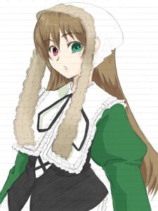 Rating: Safe Score: 0 Tags: 1girl :o brown_hair dress frills green_dress green_eyes hat head_scarf heterochromia image long_hair long_sleeves looking_at_viewer red_eyes simple_background solo suiseiseki upper_body very_long_hair white_background User: admin
