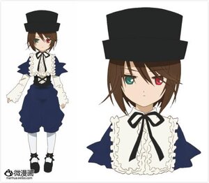 Rating: Safe Score: 0 Tags: 1girl black_ribbon blue_dress brown_hair dress frills green_eyes hat heterochromia image long_sleeves looking_at_viewer multiple_views red_eyes ribbon short_hair simple_background solo souseiseki standing white_background User: admin