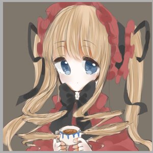 Rating: Safe Score: 0 Tags: 1girl bangs blonde_hair blue_eyes blush bow cup dress grey_background holding image long_hair long_sleeves looking_at_viewer shinku simple_background solo teacup upper_body User: admin