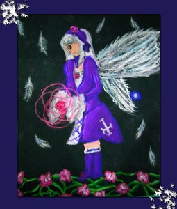 Rating: Safe Score: 0 Tags: 1girl dress flower hat image kneehighs long_hair long_sleeves purple_dress purple_flower purple_footwear silver_hair solo suigintou wings User: admin