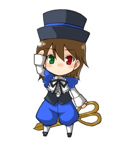 Rating: Safe Score: 0 Tags: 1girl blue_dress brown_hair chibi dress full_body green_eyes hat heterochromia image long_sleeves looking_at_viewer pants red_eyes ribbon simple_background solo souseiseki standing suiseiseki top_hat white_background white_legwear User: admin