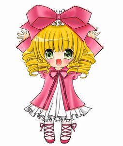 Rating: Safe Score: 0 Tags: 1girl :d blonde_hair blush bow chibi dress drill_hair full_body green_eyes hina_ichigo hinaichigo image long_sleeves looking_at_viewer open_mouth pink_bow ribbon short_hair smile solo standing User: admin