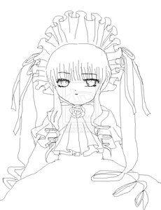 Rating: Safe Score: 0 Tags: 1girl dress drill_hair flower frills greyscale image long_hair long_sleeves looking_at_viewer monochrome ribbon rose shinku simple_background solo white_background User: admin