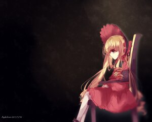 Rating: Safe Score: 0 Tags: 1girl blonde_hair blue_eyes bonnet bow dress image long_hair long_sleeves looking_at_viewer red_dress shinku sitting solo twintails very_long_hair User: admin