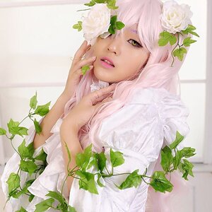 Rating: Safe Score: 0 Tags: 1girl flower green_eyes hair_flower kirakishou leaf lips long_hair looking_at_viewer parted_lips pink_hair plant solo vines white_flower User: admin