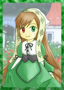 Rating: Safe Score: 0 Tags: 1girl black_ribbon blurry brown_hair dress frills green_dress green_eyes heterochromia image long_hair long_sleeves looking_at_viewer outdoors red_eyes ribbon smile solo suiseiseki very_long_hair User: admin