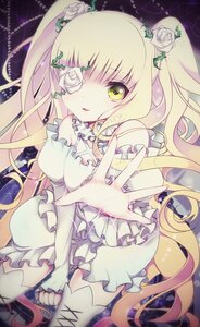 Rating: Safe Score: 0 Tags: 1girl blonde_hair doll_joints dress eyepatch flower frills green_eyes hair_flower hair_ornament image joints kirakishou long_hair outstretched_hand rose solo thighhighs thorns twintails very_long_hair white_flower white_rose zettai_ryouiki User: admin