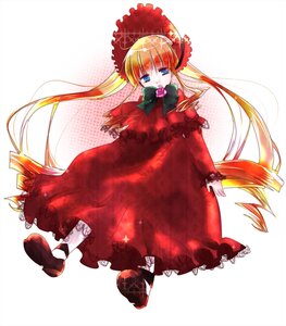 Rating: Safe Score: 0 Tags: 1girl blonde_hair blue_eyes bonnet bow bowtie dress drill_hair flower full_body image long_hair long_sleeves looking_at_viewer red_dress rose shinku shoes solo twintails very_long_hair User: admin