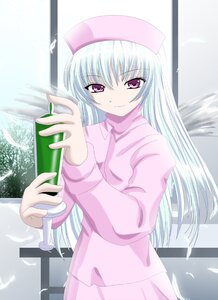 Rating: Safe Score: 0 Tags: 1girl bangs closed_mouth eyebrows_visible_through_hair feathers hat image long_hair long_sleeves looking_at_viewer namamo_nanase nurse purple_eyes rozen_maiden smile solo standing striped suigintou syringe very_long_hair User: admin