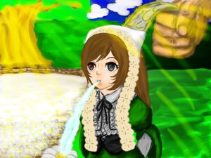 Rating: Safe Score: 0 Tags: 1girl brown_hair day dress field grass image long_sleeves looking_at_viewer outdoors sky solo suiseiseki User: admin