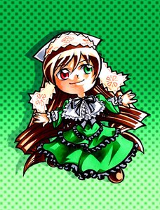 Rating: Safe Score: 0 Tags: 1girl auto_tagged brown_hair dress frills full_body green_background green_dress green_eyes halftone halftone_background hat head_scarf heterochromia image long_hair long_sleeves looking_at_viewer polka_dot polka_dot_background polka_dot_dress red_eyes smile solo suiseiseki very_long_hair User: admin