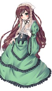 Rating: Safe Score: 0 Tags: 1girl blush brown_hair dress drill_hair frills green_dress green_eyes heterochromia image long_hair long_sleeves looking_at_viewer red_eyes simple_background solo suiseiseki twintails very_long_hair white_background User: admin
