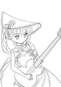 Rating: Safe Score: 0 Tags: 1girl bonnet bow dress frills greyscale guitar hat image instrument lineart long_hair looking_at_viewer monochrome music shinku simple_background solo very_long_hair white_background User: admin