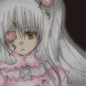 Rating: Safe Score: 0 Tags: 1girl bangs black_background eyebrows_visible_through_hair flower holding_flower image kirakishou long_hair looking_at_viewer parted_lips pink_rose plant red_flower red_rose rose simple_background solo thorns upper_body yellow_eyes User: admin