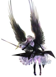 Rating: Safe Score: 0 Tags: 1girl black_wings dress feathered_wings feathers frills full_body hairband holding_weapon image long_hair long_sleeves simple_background solo striped suigintou sword weapon white_background wings User: admin