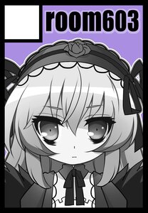 Rating: Safe Score: 0 Tags: 1girl bangs black_border blush border circle_cut closed_mouth detached_collar eyebrows_visible_through_hair greyscale hair_between_eyes hairband image letterboxed long_hair looking_at_viewer monochrome ribbon solo suigintou User: admin