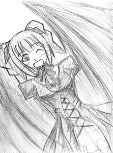Rating: Safe Score: 0 Tags: 1girl ;d dress frills greyscale image long_hair long_sleeves looking_at_viewer monochrome one_eye_closed open_mouth simple_background smile solo suigintou twintails very_long_hair white_background User: admin