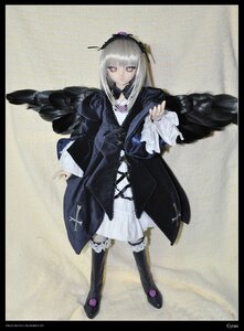Rating: Safe Score: 0 Tags: 1girl black_border black_wings boots border doll dress frills hairband letterboxed long_hair long_sleeves looking_at_viewer pillarboxed purple_eyes silver_hair solo suigintou wings User: admin