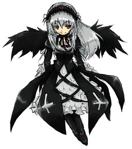 Rating: Safe Score: 0 Tags: 1girl black_wings boots dress flower frills full_body hairband image long_hair long_sleeves looking_at_viewer red_eyes rose silver_hair simple_background solo standing suigintou white_background wings User: admin