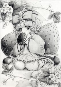 Rating: Safe Score: 0 Tags: 1girl apple bow drill_hair eating flower food frills fruit grapes greyscale hinaichigo holding_food holding_fruit image lily_(flower) long_sleeves looking_at_viewer monochrome short_hair solo traditional_media User: admin