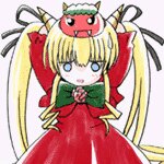 Rating: Safe Score: 0 Tags: 1girl blonde_hair blue_eyes dress image long_hair long_sleeves red_dress shinku simple_background solo twintails User: admin