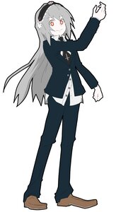 Rating: Safe Score: 0 Tags: 1girl formal full_body hairband image jacket long_hair long_sleeves looking_at_viewer necktie pants red_eyes simple_background smile solo standing suigintou very_long_hair white_background User: admin