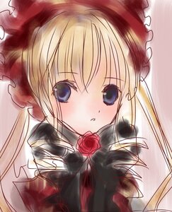 Rating: Safe Score: 0 Tags: 1girl blonde_hair blue_eyes blush flower image long_hair looking_at_viewer red_flower red_rose rose shinku simple_background solo User: admin