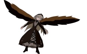 Rating: Safe Score: 0 Tags: 1girl bangs closed_mouth dress eyebrows_visible_through_hair feathered_wings full_body hair_between_eyes image long_sleeves looking_at_viewer outstretched_arms simple_background solo spread_arms standing striped suigintou white_background wings User: admin