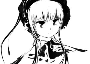 Rating: Safe Score: 0 Tags: 1girl bangs blush closed_mouth dress eyebrows_visible_through_hair greyscale hairband image long_hair looking_at_viewer monochrome shinku simple_background smile solo upper_body white_background User: admin