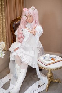 Rating: Safe Score: 0 Tags: 1girl dress flower hair_flower hair_ornament kirakishou lips long_hair pink_hair sitting solo thighhighs white_dress white_flower white_legwear User: admin