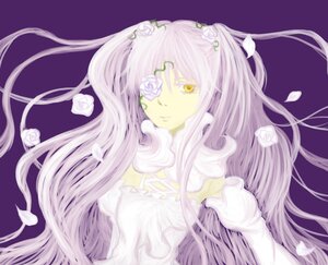 Rating: Safe Score: 0 Tags: 1girl eyepatch flower hair_flower image kirakishou long_hair pink_hair rose solo very_long_hair white_flower white_rose yellow_eyes User: admin