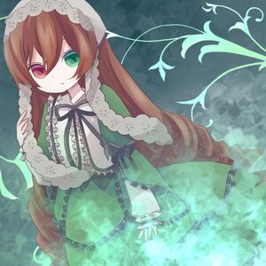 Rating: Safe Score: 0 Tags: 1girl brown_hair dress flower frills green_dress green_eyes head_scarf heterochromia image long_hair long_sleeves red_eyes ribbon solo suiseiseki very_long_hair User: admin