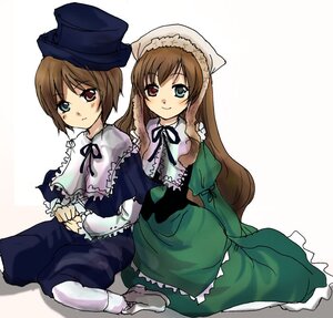 Rating: Safe Score: 0 Tags: 2girls blue_dress brown_hair dress frills green_dress green_eyes hat head_scarf heterochromia image long_hair long_sleeves looking_at_viewer multiple_girls pair pantyhose red_eyes rozen_maiden short_hair siblings simple_background sisters sitting smile souseiseki suiseiseki twins very_long_hair white_background User: admin