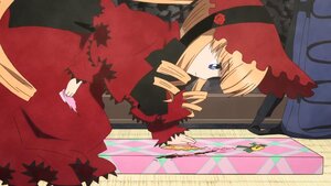 Rating: Safe Score: 0 Tags: 1girl blonde_hair blue_eyes bonnet bow dress drill_hair frills image long_sleeves red_dress rose shinku solo twintails User: admin