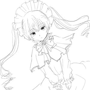 Rating: Safe Score: 0 Tags: 1girl bangs blush capelet closed_mouth dress drill_hair eyebrows_visible_through_hair frills image long_hair long_sleeves looking_at_viewer monochrome shinku solo striped v_arms vertical_stripes User: admin