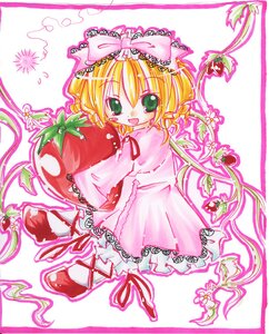 Rating: Safe Score: 0 Tags: 1girl :d blonde_hair bow dress food fruit full_body green_eyes hina_ichigo hinaichigo image long_sleeves looking_at_viewer open_mouth pink_background pink_bow pink_dress pink_theme ribbon smile solo strawberry wings User: admin