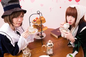 Rating: Safe Score: 0 Tags: 2girls brown_hair cup hat lips multiple_cosplay multiple_girls pouring short_hair sitting smile table tagme tea teacup teapot top_hat User: admin