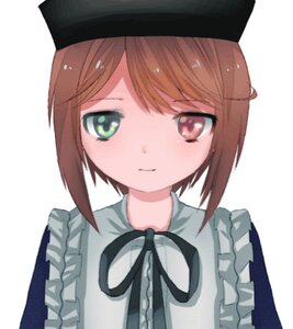 Rating: Safe Score: 0 Tags: 1girl apron bangs black_headwear black_ribbon blush brown_eyes brown_hair closed_mouth eyebrows_visible_through_hair frills hat image looking_at_viewer ribbon short_hair simple_background solo souseiseki swept_bangs upper_body white_background User: admin