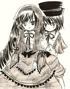 Rating: Safe Score: 0 Tags: 2girls blush capelet dress frills hat image long_hair long_sleeves looking_at_viewer monochrome multiple_girls pair ribbon short_hair siblings sisters souseiseki suiseiseki twins User: admin